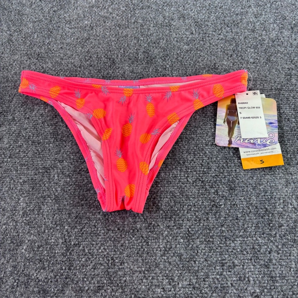 Coco Rave Bikini Bottom Women Small Pink Pineapple Tropi Glow‎ 659 NWT Swimwear